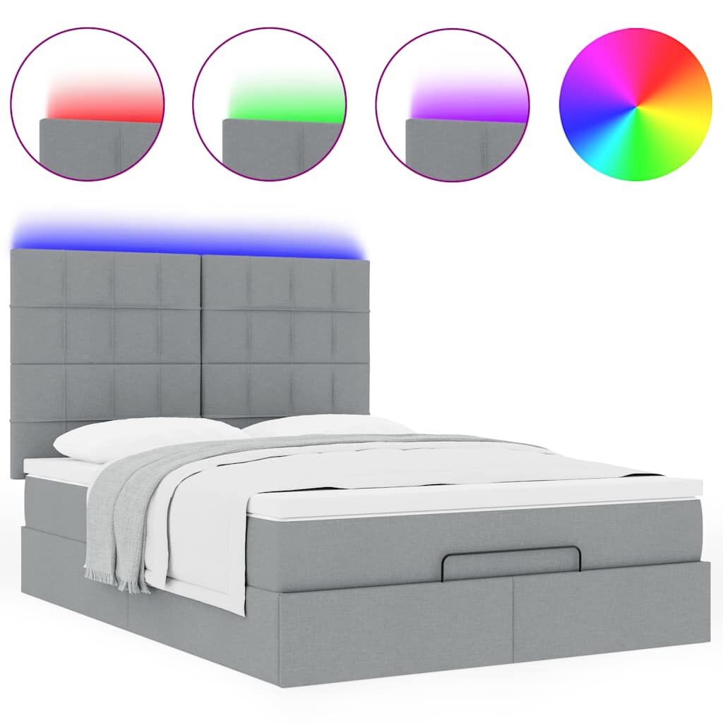 vidaXL Οθωμανικό κρεβάτι με στρώμα&LEDs Ανοιχτό γκρι 140x190cm Ύφασμα
