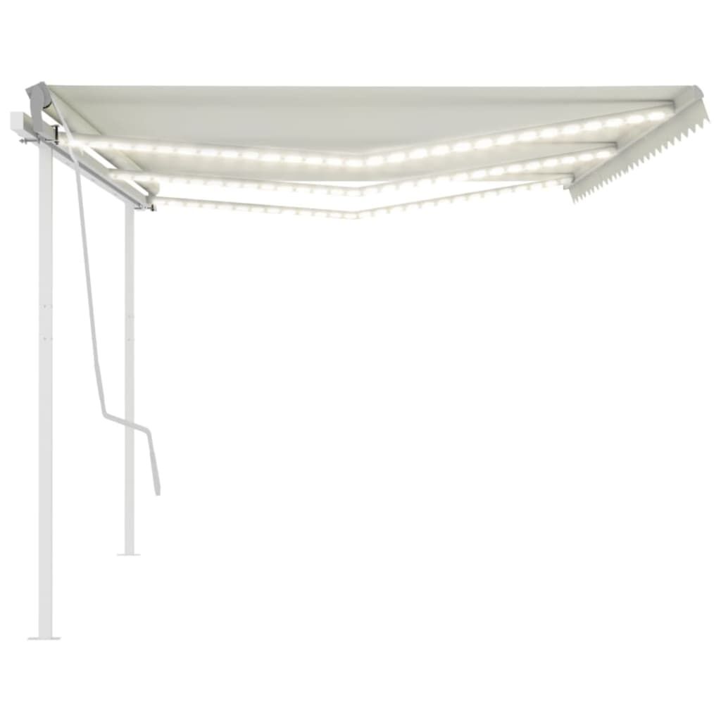 vidaXL Τέντα Συρόμενη Χειροκίνητη με LED Κρεμ 6x3,5 μ.