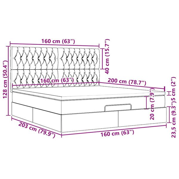 vidaXL Οθωμανικό κρεβάτι με στρώμα σκούρο καφέ 160x200cm ύφασμα