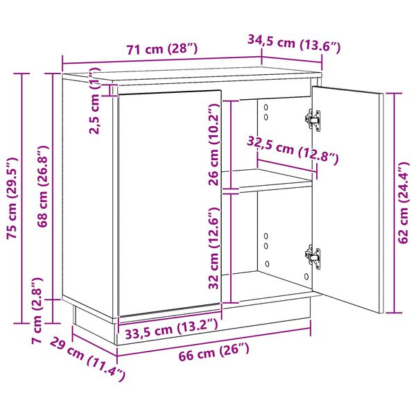 vidaXL Στρόφιγγα με LED Μαύρη Βελανίδι 71x34,5x75 cm Επεξεργασμένο Ξύλο