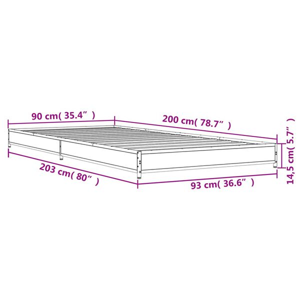 vidaXL Πλαίσιο Κρεβατιού Γκρι Sonoma 90x200 εκ. Επεξ. Ξύλο & Μέταλλο