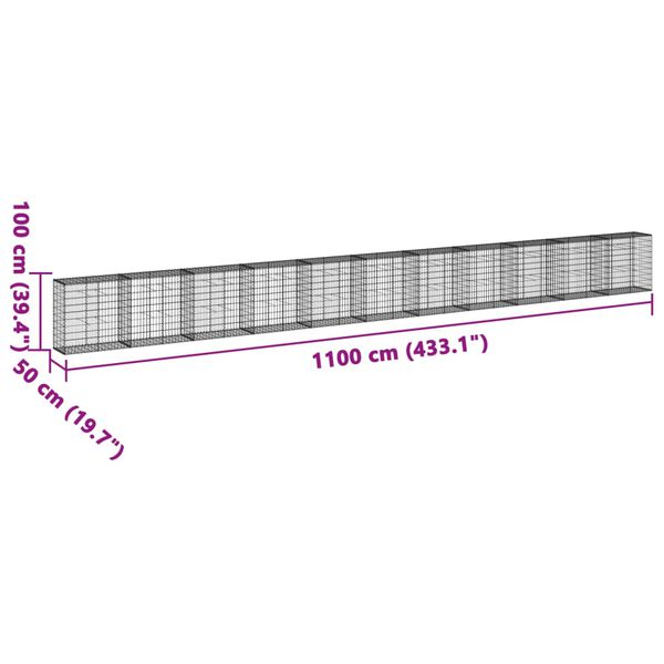 vidaXL Συρματοκιβώτιο με Κάλυμμα 1100x50x100εκ από Γαλβανισμένο Χάλυβα