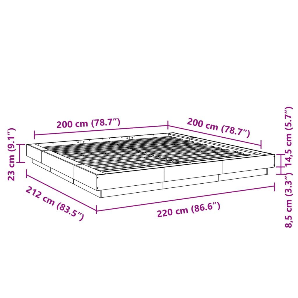 vidaXL Πλαίσιο Κρεβατιού με Φώτα LED Μαύρο 200 x 200 εκ. Επεξ. Ξύλο