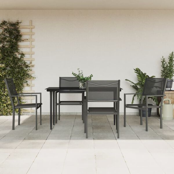 vidaXL Σετ Τραπεζαρίας Κήπου 5 Τεμαχίων Μαύρο Ατσάλι & Textilene