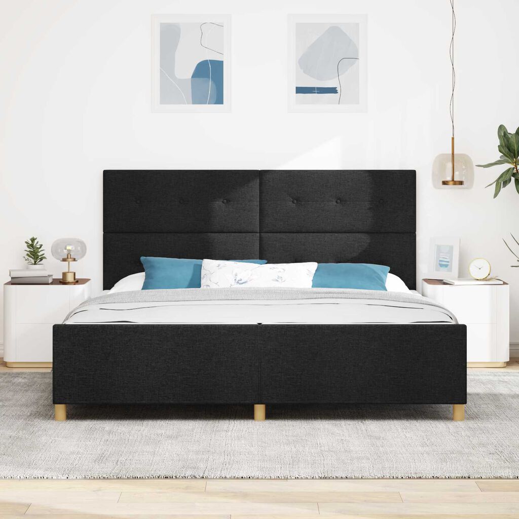 vidaXL Σκελετός Κρεβατιού με κεφαλάρι Μαύρο 200 x 200 cm ύφασμα
