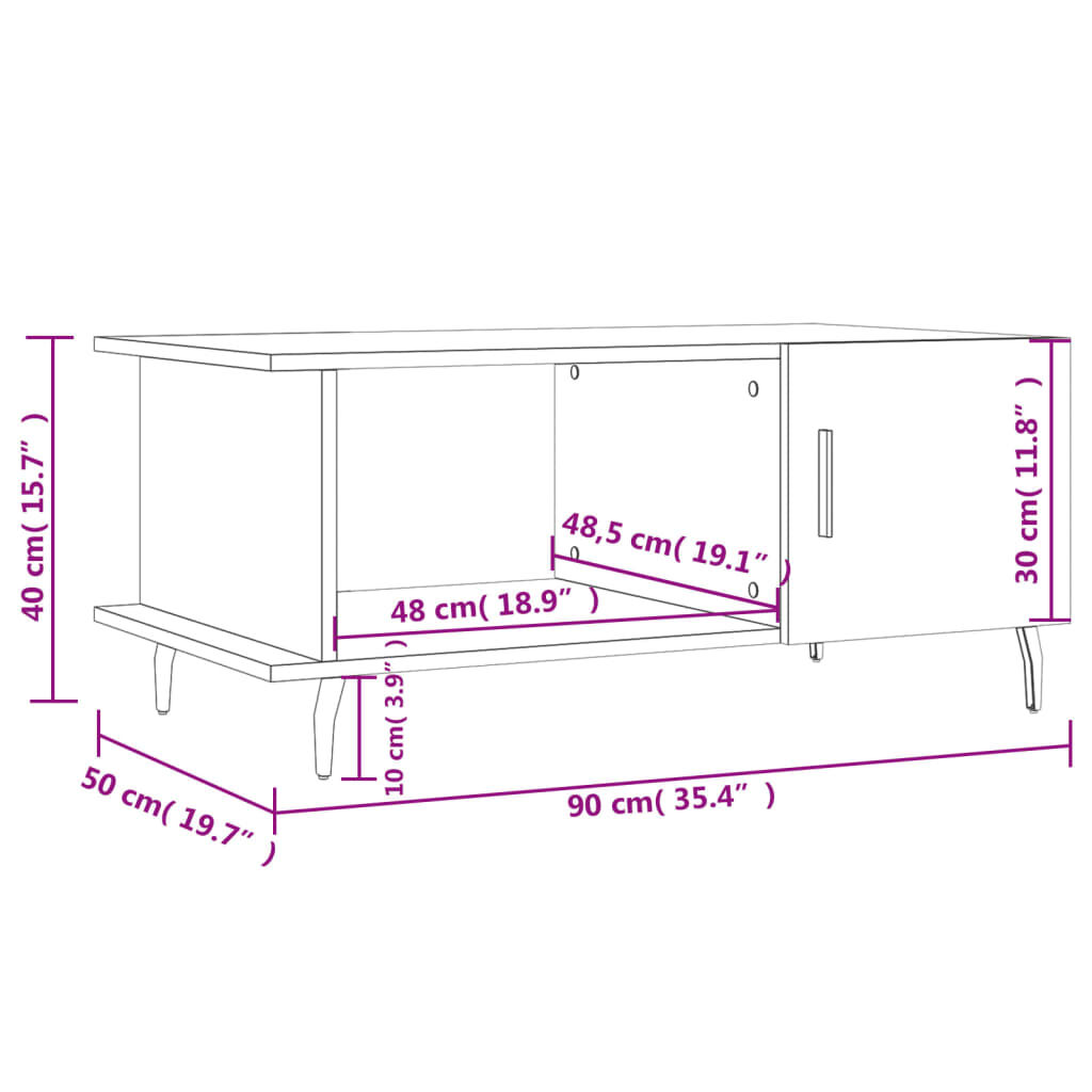 vidaXL Τραπεζάκι Σαλονιού Γκρι Sonoma 90x50x40 εκ. Επεξεργασμένο Ξύλο