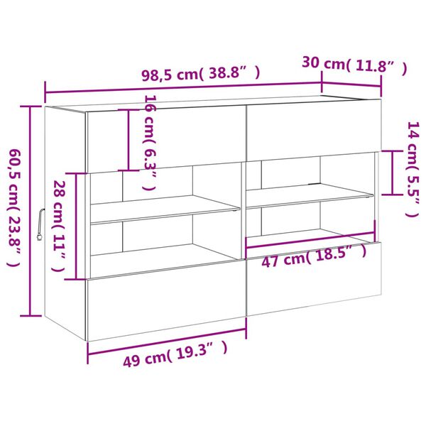 vidaXL Έπιπλο Τοίχου Τηλεόρασης με LED Λευκό 98,5x30x60,5 εκ.