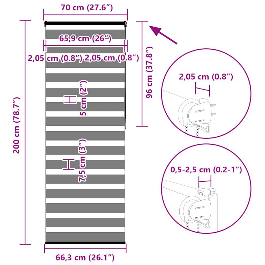 vidaXL Ζέβρα τυφλή Μαύρο Πλάτος υφάσματος 65,9 εκ. Πολυεστέρας