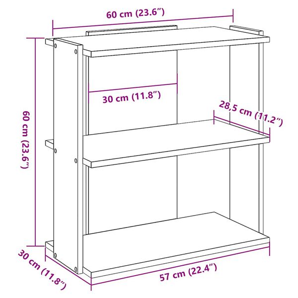 vidaXL Βιβλιοθήκη 3 Επιπέδων Καπνιστή Δρυς 60x30x60 εκ. Επεξεργ. Ξύλο
