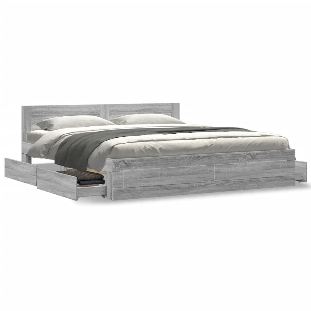 vidaXL Πλαίσιο Κρεβατιού με Κεφαλάρι Γκρι Sonoma 200x200εκ. Επεξ. Ξύλο