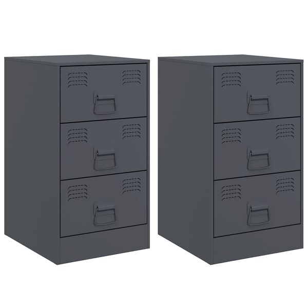vidaXL Κομοδίνα 2 τεμ. Ανθρακί 34,5x39x62 εκ. από Χάλυβα