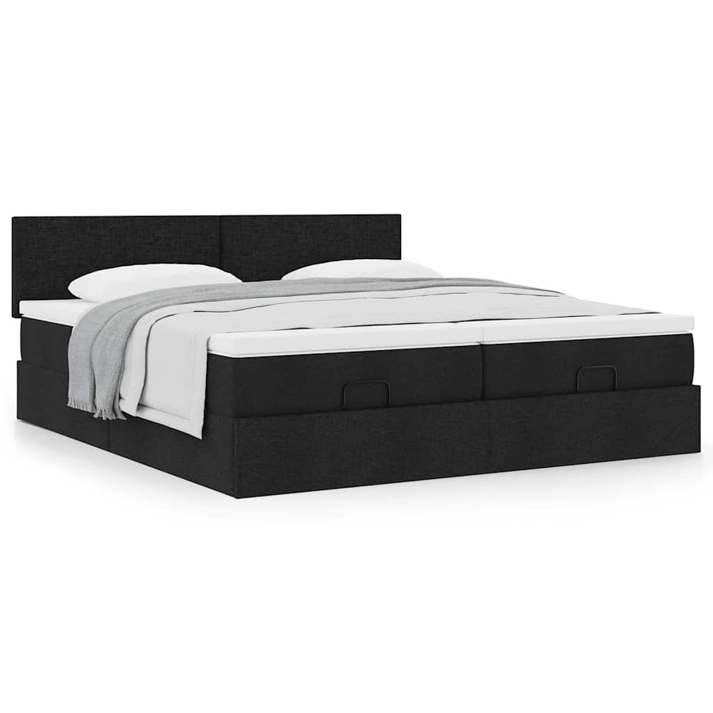 vidaXL Οθωμανικό κρεβάτι με στρώματα Μαύρο 180x200cm Ύφασμα