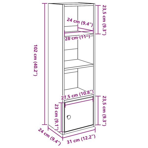 vidaXL Βιβλιοθήκη Γκρι Σκυροδέματος 31x24x102 εκ. Επεξεργ. Ξύλο