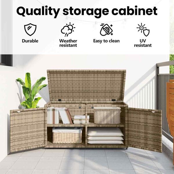 vidaXL Ντουλάπι Αποθήκευσης Κήπου Beige 110x55x60,5εκ. Συνθετικό Ρατάν