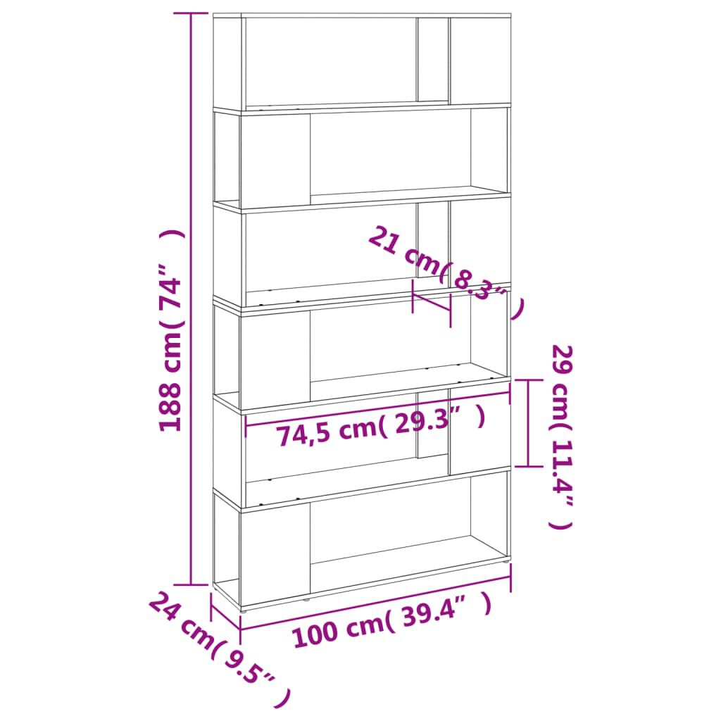 vidaXL Βιβλιοθήκη/Διαχωριστικό Χώρου Γκρι Sonoma 100 x 24 x 188 εκ.