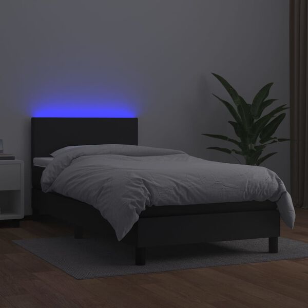 vidaXL Κρεβάτι Boxspring με Στρώμα & LED Μαύρο 80x200 εκ. Συνθ. Δέρμα