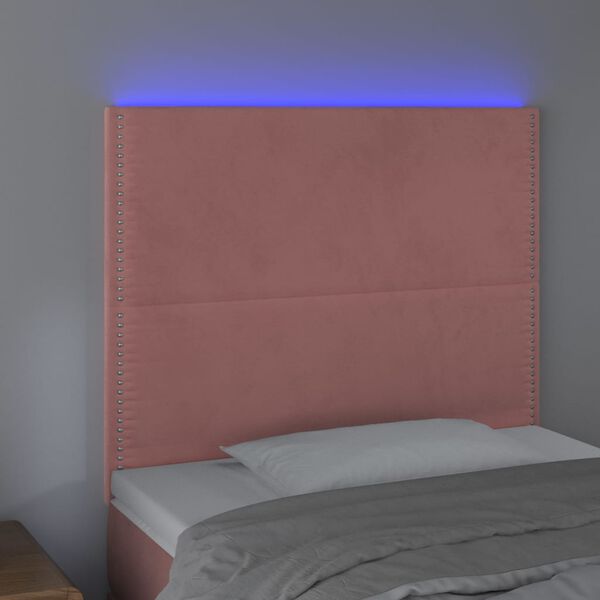 vidaXL Κεφαλάρι Κρεβατιού LED Ροζ 80x5x118/128 εκ. Βελούδινο