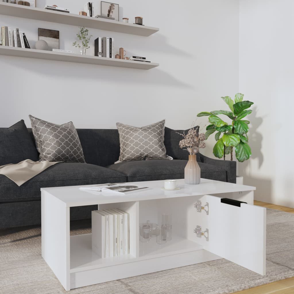vidaXL Τραπεζάκι Σαλονιού Γυαλ. Λευκό 102x50x36 εκ. Επεξεργ. Ξύλο