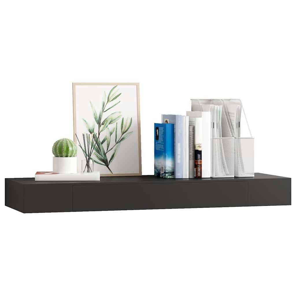 vidaXL Ράφι Τοίχου με Συρτάρι Μαύρο 80 x 25 x 8 εκ. MDF