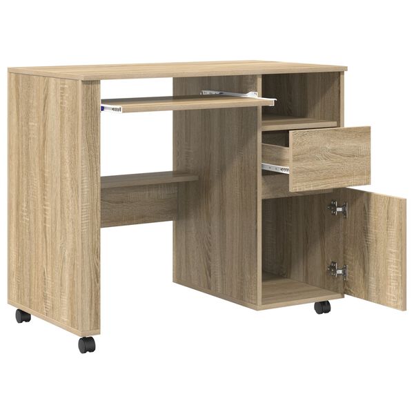 vidaXL Γραφείο με Ρόδες με συρτάρι Sonoma Δρυς 91 x 50 x 77 εκ.