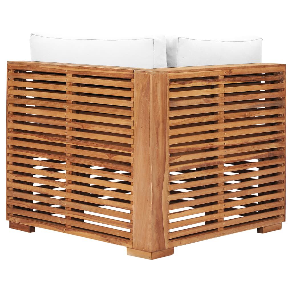 vidaXL Καναπές Κήπου Γωνιακός από Μασίφ Ξύλο Teak με Κρεμ Μαξιλάρι