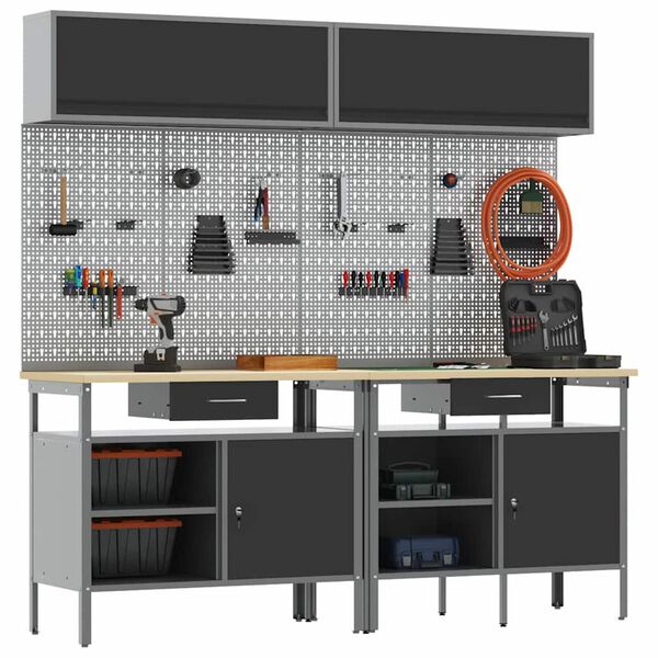 vidaXL Σετ πάγκου εργασίας 8 pcs Μαύρο 200 x 55 x 200 εκ Ατσάλι