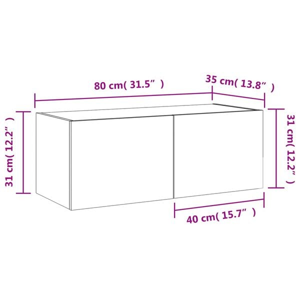 vidaXL Έπιπλο Τοίχου Τηλεόρασης με LED Μαύρο 80x35x31 εκ.