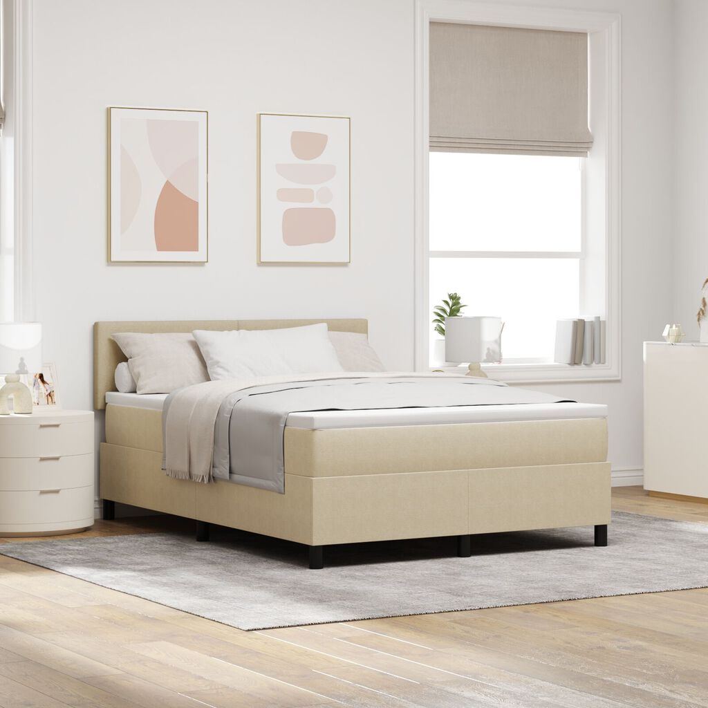 vidaXL Box Spring Bed με Στρώμα & LED Φως Πράσινο Γκρι 140x200 εκ. Ύφασμα Κορντούρας