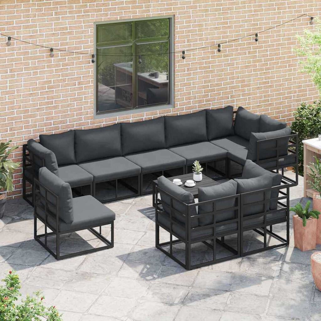 vidaXL Σετ Καναπέ Κήπου με μαξιλάρι 10 pcs Μαύρο Αλουμίνιο