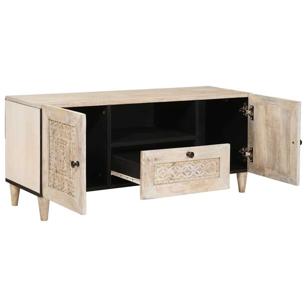 vidaXL Ντουλάπι TV με συρτάρι Λευκό 105 x 33 x 46 εκ Μασίφ ξύλο μάνγκο