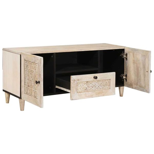 vidaXL Ντουλάπι TV με συρτάρι Λευκό 105 x 33 x 46 εκ Μασίφ ξύλο μάνγκο