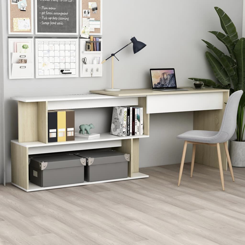 vidaXL Γραφείο Γωνιακό Λευκό/Sonoma Δρυς 200 x 50 x 76 εκ. Επεξ. Ξύλο