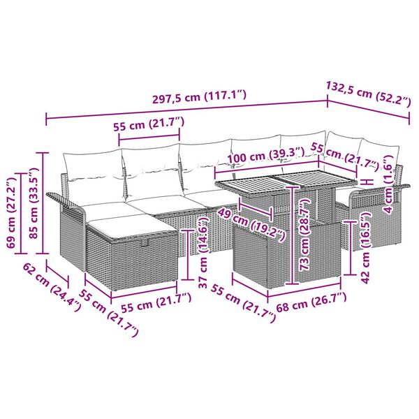 vidaXL Σετ Καναπέ Κήπου 8 pcs Γκρι συνθετικό ρατάν