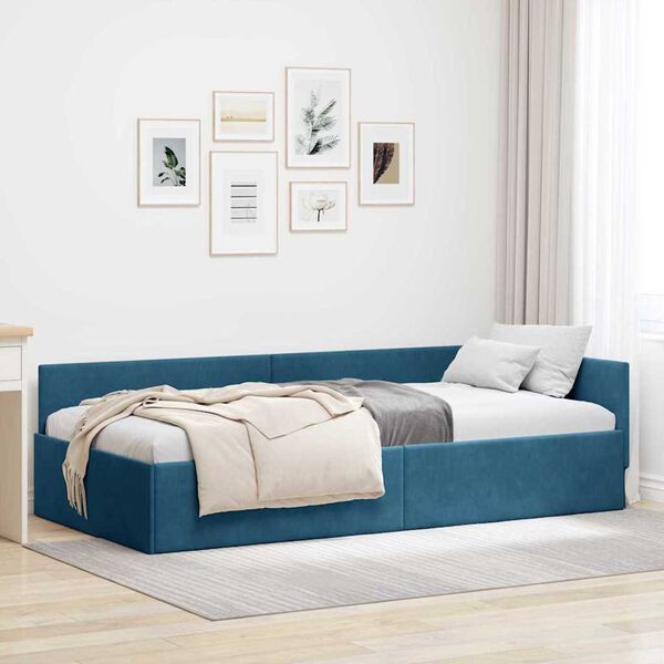 vidaXL Κρεβάτι Γωνίας Μπλε 90 x 200 cm Βελούδο και Εργοστασιακό ξύλο