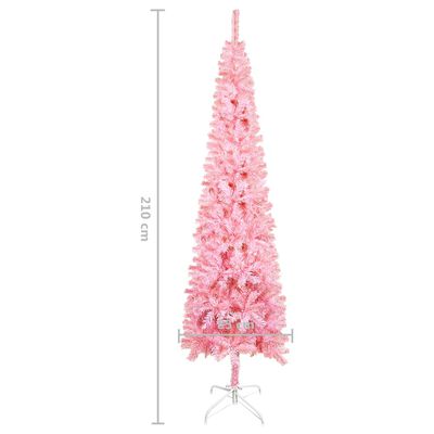 vidaXL Χριστουγεννιάτικο Δέντρο Προφωτ. Slim με Μπάλες Ροζ 210εκ