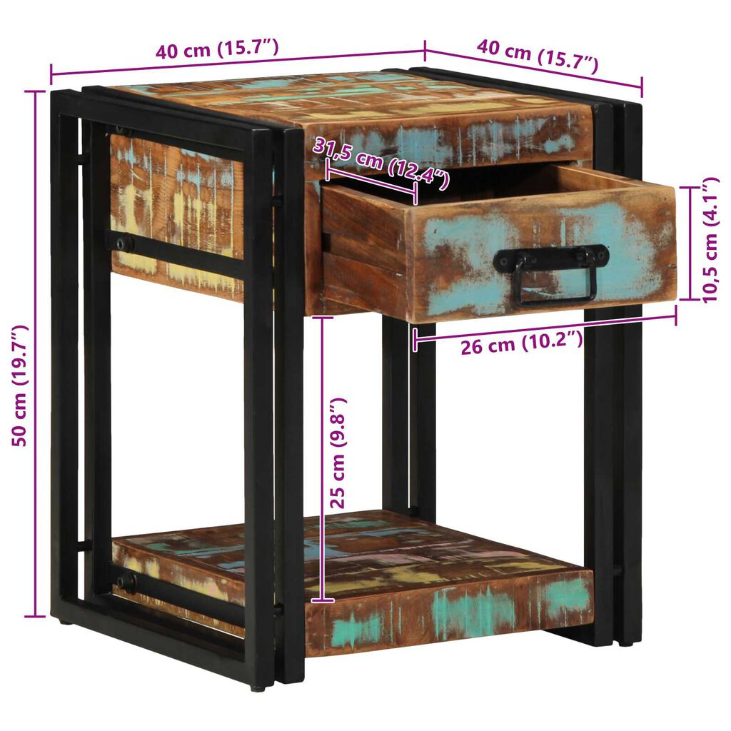 vidaXL Κομοδίνο 40x40x50 εκ. Μασίφ ανακυκλωμένο ξύλο