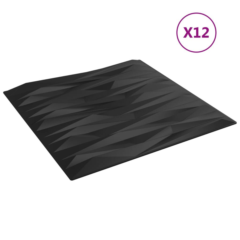 vidaXL Πάνελ Τοίχου 12 τεμ. Μαύρα Σχέδιο Πέτρα 50 x 50 εκ. 3 μ² XPS