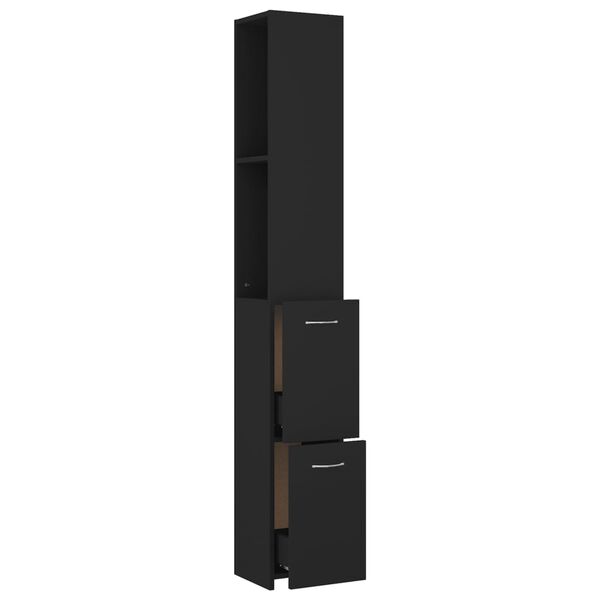 vidaXL Ντουλάπι Μπάνιου Μαύρο 25x26,5x170 εκ. Επεξεργασμένο Ξύλο