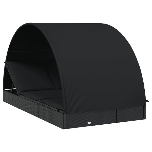 vidaXL Ξαπλώστρα 2 Ατόμων Στρογγ Οροφή Μαύρη 211x112x140εκ Συνθ. Ρατάν