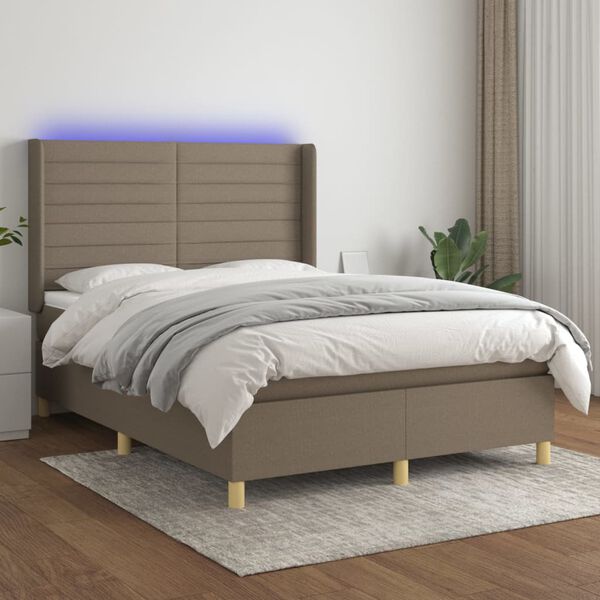 vidaXL &Kappa;&rho;&epsilon;&beta;ά&tau;&iota; Boxspring &mu;&epsilon; &Sigma;&tau;&rho;ώ&mu;&alpha; & LED Taupe 140x190 &epsilon;&kappa;. &Upsilon;&phi;&alpha;&sigma;&mu;ά&tau;&iota;&nu;&omicron;