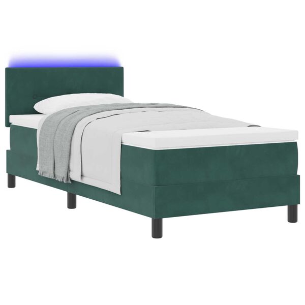 κρεβάτι box spring με στρώμα & LED vidaXL Σκούρο Πράσινο 100x200 εκ. Βελούδο