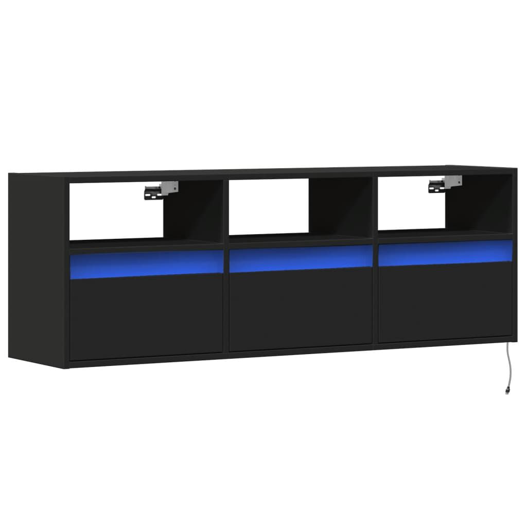 vidaXL Έπιπλο Τοίχου Τηλεόρασης με LED Μαύρο 130x31x45 εκ.