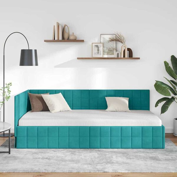 vidaXL Κρεβάτι Γωνίας με κεφαλάρι Τιρκουάζ 90 x 190 cm Βελούδο