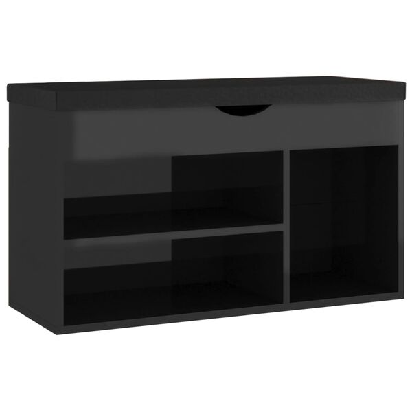 vidaXL Παπουτσοθήκη Γυαλ. Μαύρο 80x30x47 εκ. Επεξ. Ξύλο με Μαξιλάρι