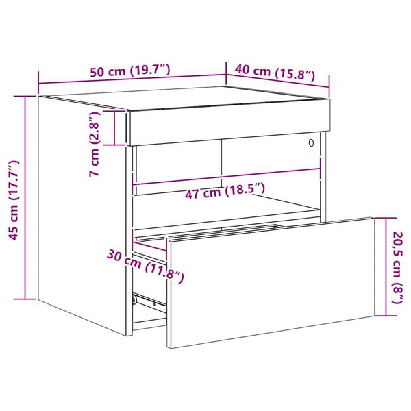 vidaXL Κομοδίνα με Φώτα LED 2 τεμ. Μαύρα 50 x 40 x 45 εκ.
