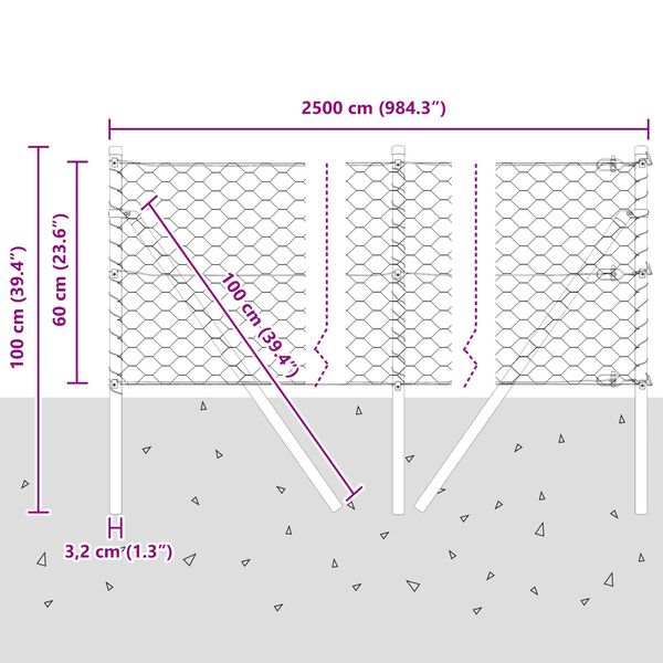vidaXL Περίφραξη Εξαγωνική Πράσινη 0.6x25 m Χάλυβας