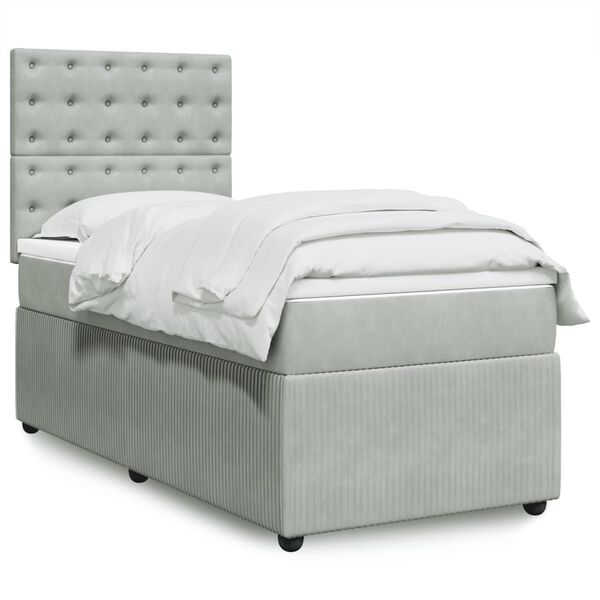 vidaXL Κρεβάτι Boxspring με Στρώμα Ανοιχτό Γκρι 100x200 εκ. Βελούδινο