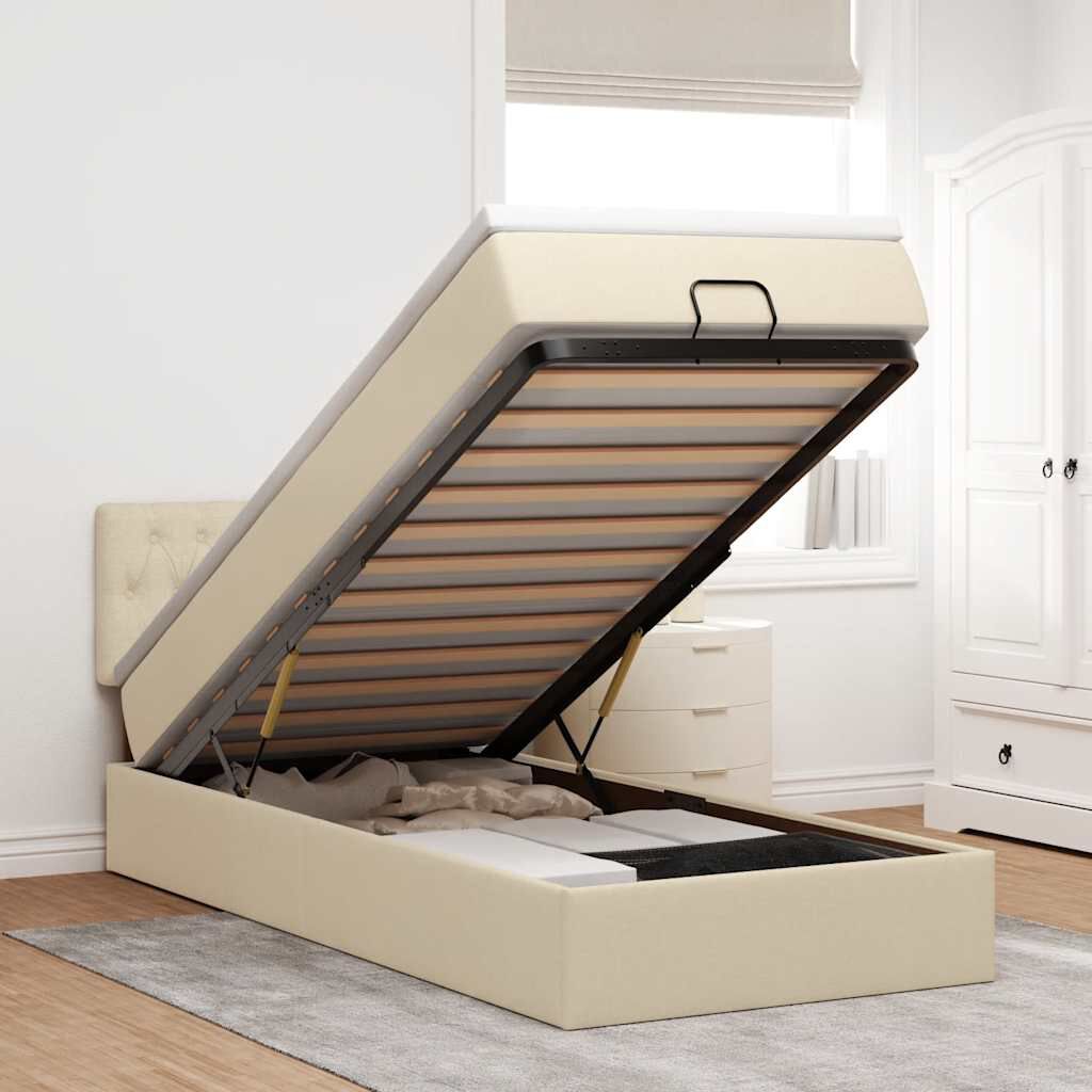vidaXL Οθωμανικό κρεβάτι με στρώμα Cream 80x200cm ύφασμα