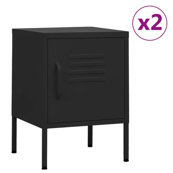 vidaXL Κομοδίνα 2 τεμ. Μαύρα 35 x 35 x 51 εκ. Ατσάλινα