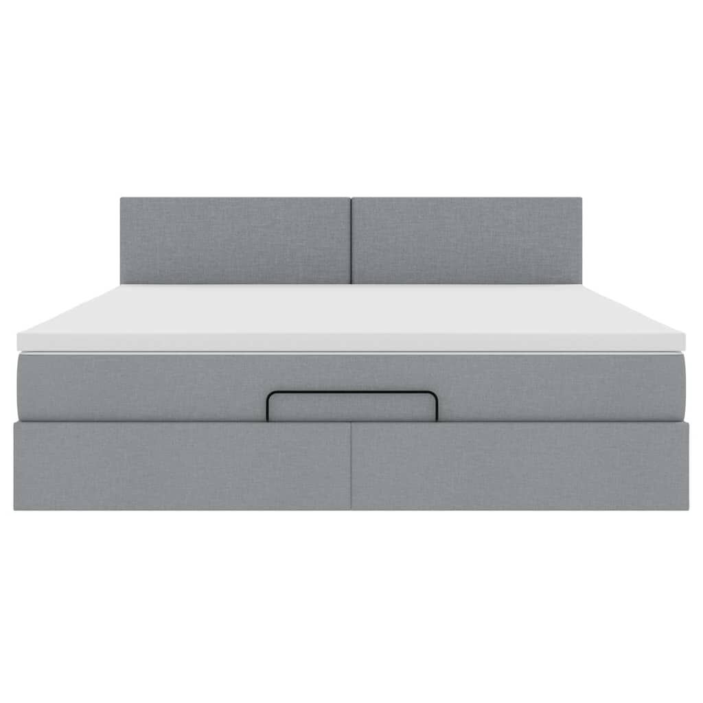 vidaXL Οθωμανικό κρεβάτι με στρώμα&LEDs Ανοιχτό γκρι 160x200cm Ύφασμα